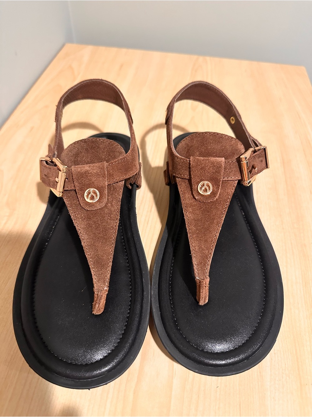 Women's Brown Suede T-Strap Sandals